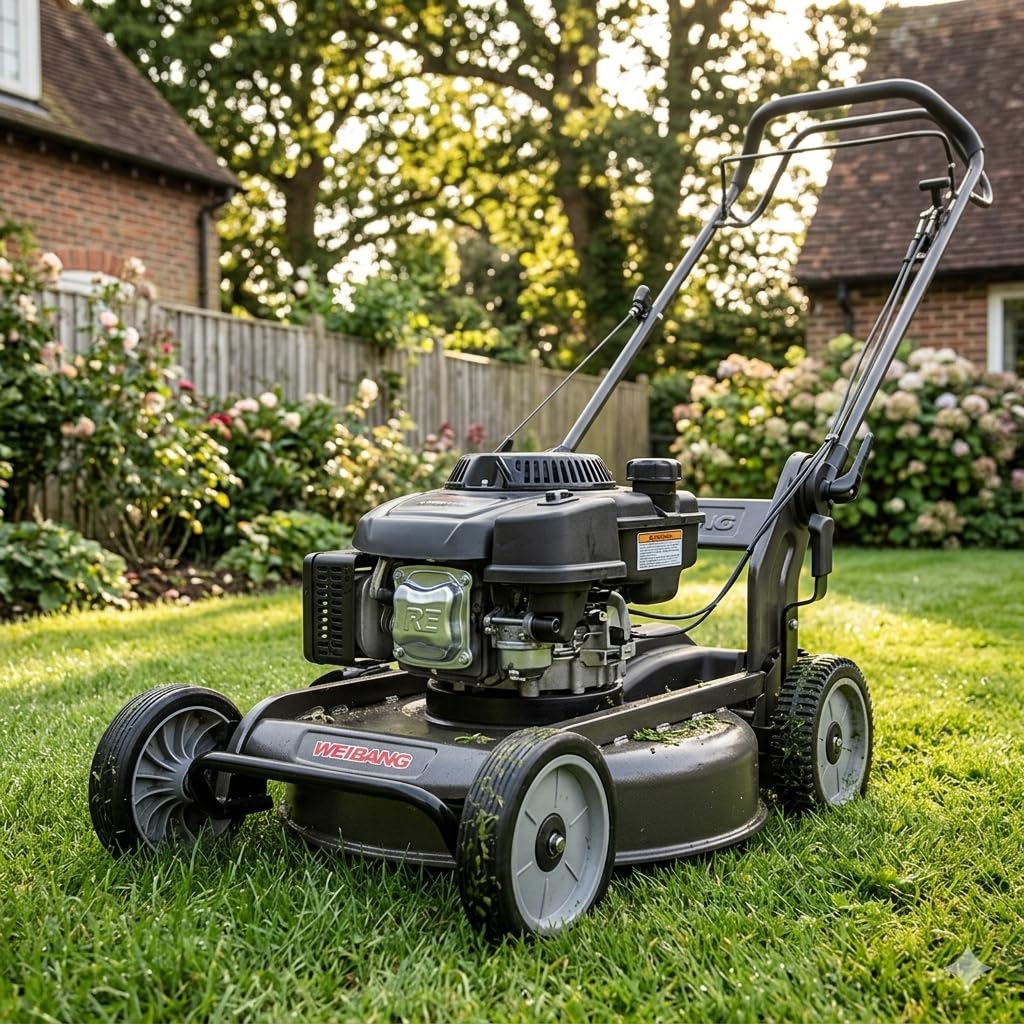 WEIBANG Cortacésped a Gasolina WB 537SCM, Motor Loncin 196 CC, Corte 53 cm, Mulching, Chasis de Acero, Manillar Plegable