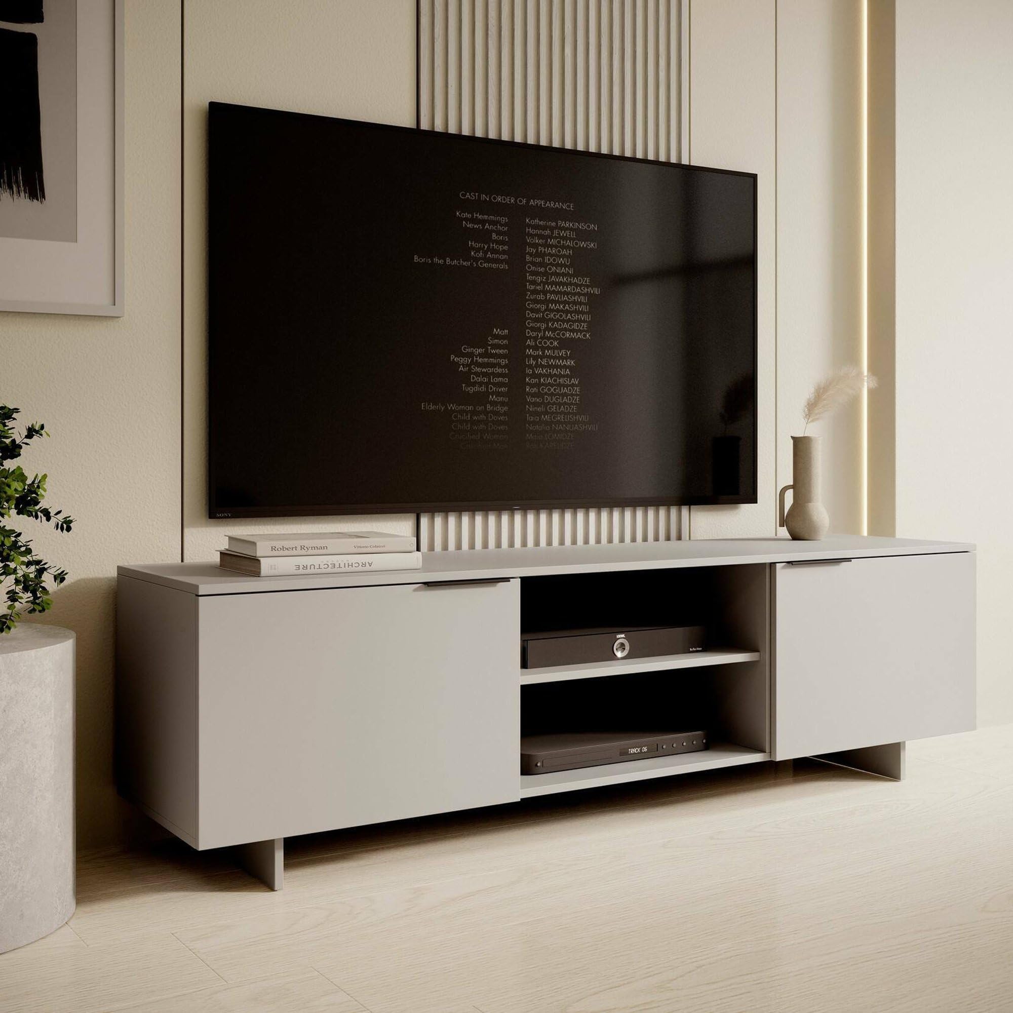 Dmora Mobile Porta tv Buono 41.5x180x55h cm Beige 2 Ripiani 4 Vani, 2 Ante