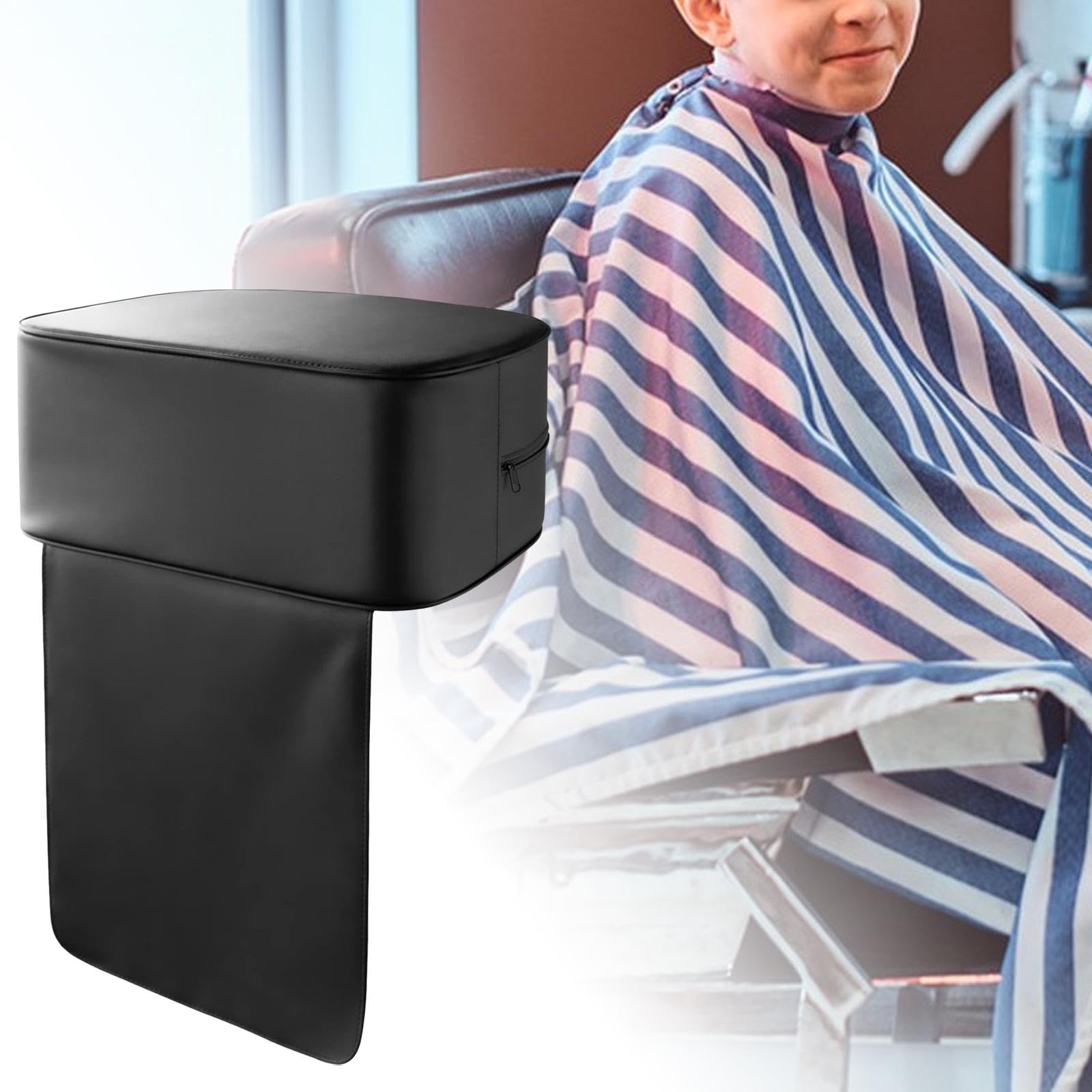 Barber Siège Rehausseur Coussin Enfant Salon Coiffure Spa Équipement Salon Matériel Coiffure PU Cuir Fonction Confortable Facile Nettoyage Adapté, noir