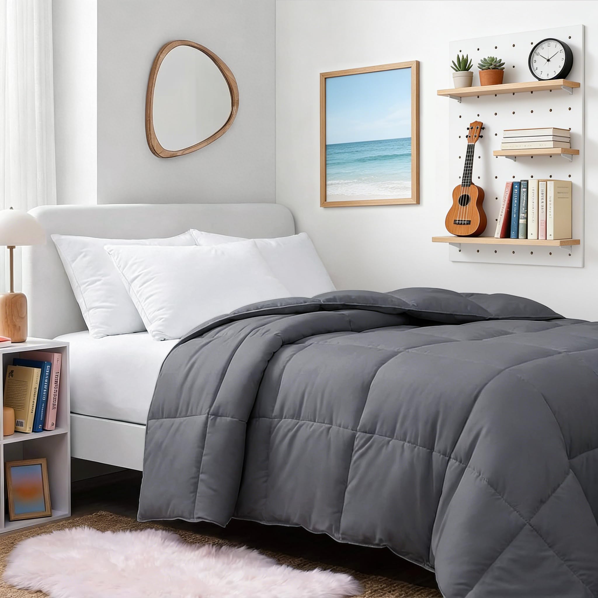 TEXARTIST Twin Comforter, All Season Down Alternative Gray Duvet Insert
