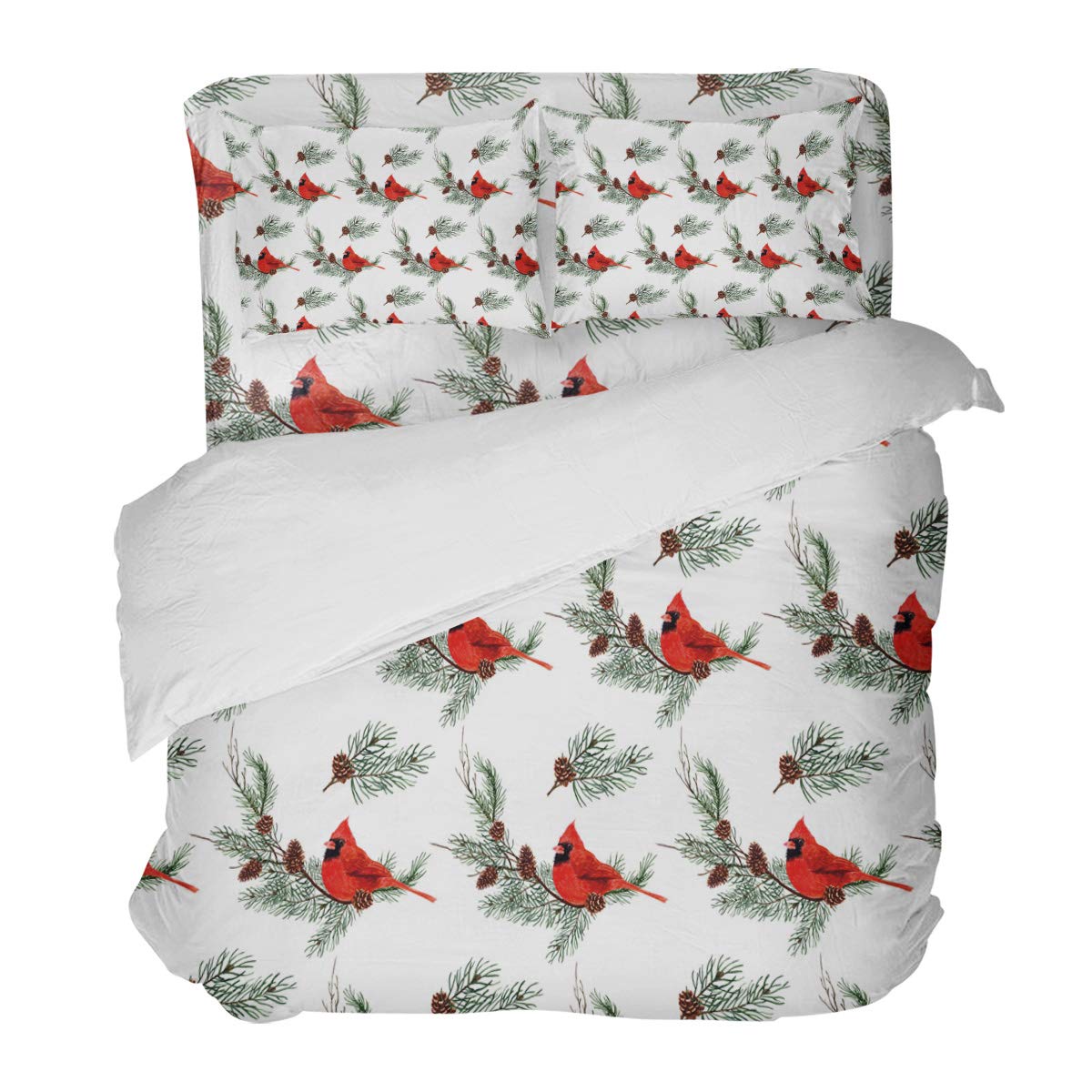 Z&L HomeZ&L Home Cardinal Birds with Pine Cones Leaves Duvet Cover Queen Bedding Sets,4 Pcs Christmas Luxury Soft Flat Sheet Set with Pillow Shams Washable for Teen Girls Boys Kids Adults