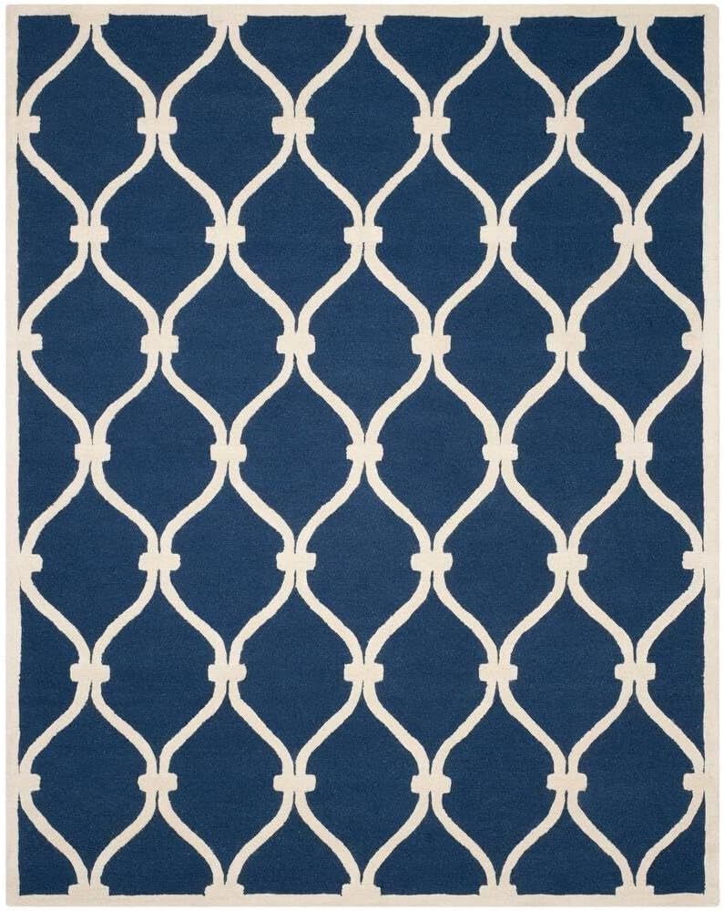 Hand-Tufted Rectangular Loop Pile Wool Area Rug with Anti Skid Backing, Non Shedding Durable Soft Floor Carpet for Living Room, Office & Home Decor 10 x 10 Ft (Square) Blue