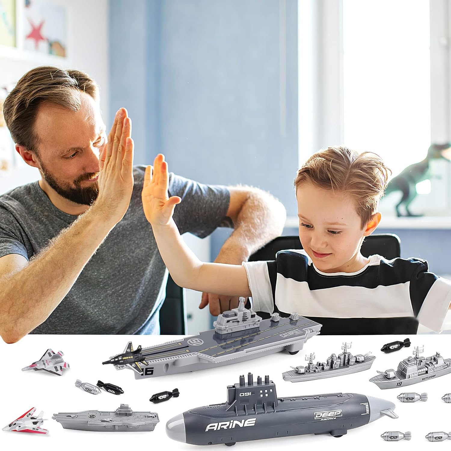 deAO Aircraft Carrier Toy Military Submarine Naval Ship Play Set with 6 PCS Planes Toys, Army Men Toy Battleship for Kids Boys Girls