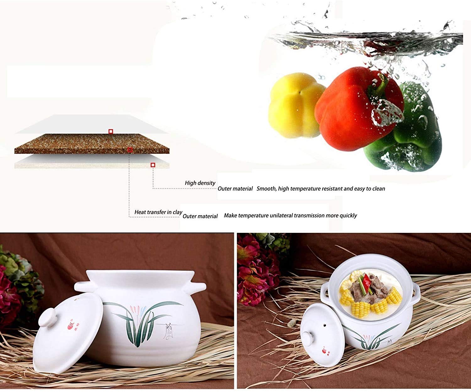Natürlicher glasierter Tonkocher, runder Auflauf, hochwertige Keramik-Kochplatten-Topfschale, direkter Wärme-Earthenware-Nudelreis Bibimbap Bald TOFU-Suppenschüssel Tontopf (Size : 1.1L)
