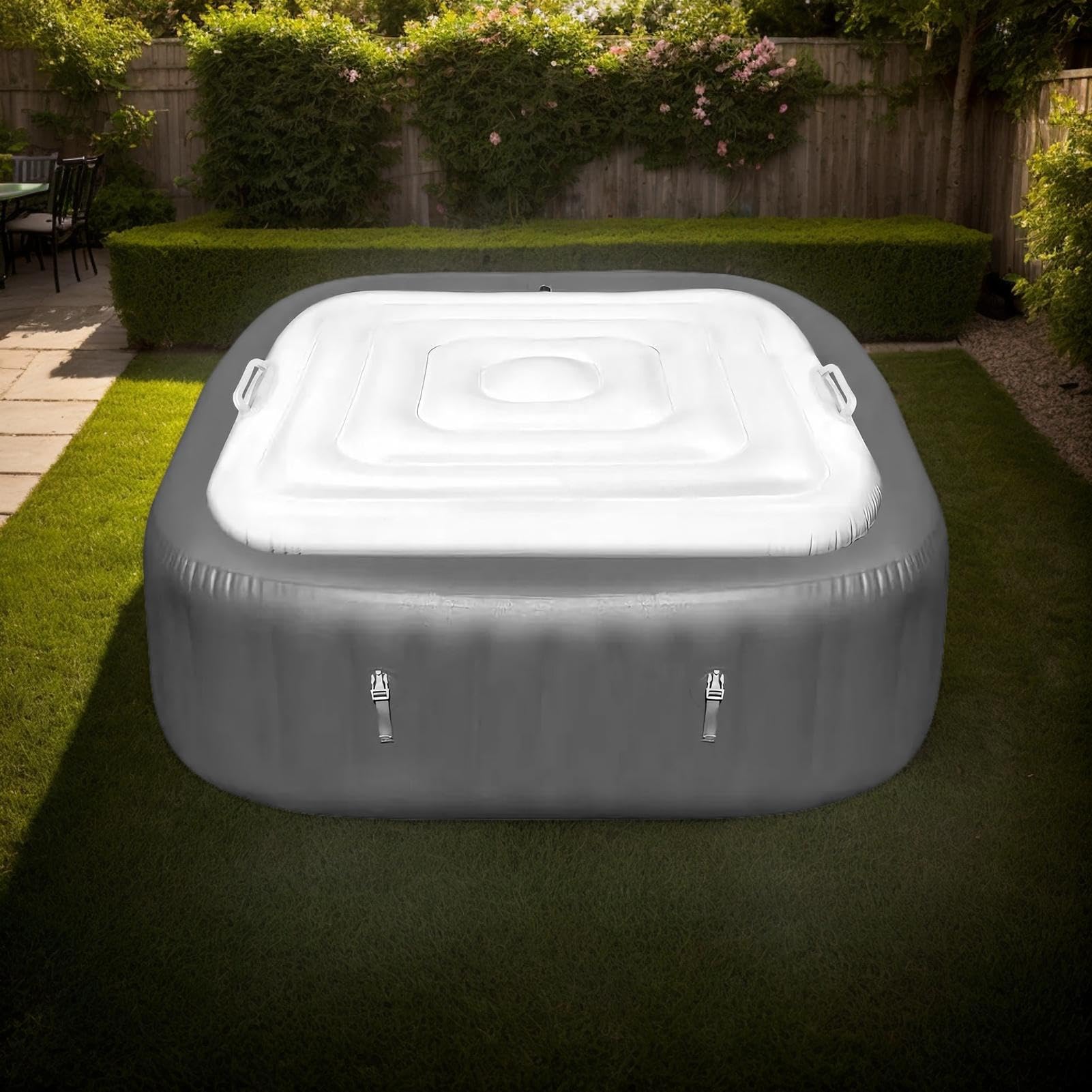Termoizolacyjny do Wanny Spa Wiatroszczelna Wodoodporna Anty-UV Poduszka | z Uchwytem Izolacja Cieplna Kwadratowa Składana Osłona Basenu Spa Odporny Na Deszcz Kurz Plamy Dla Domu Ogrodu Basenu Tar