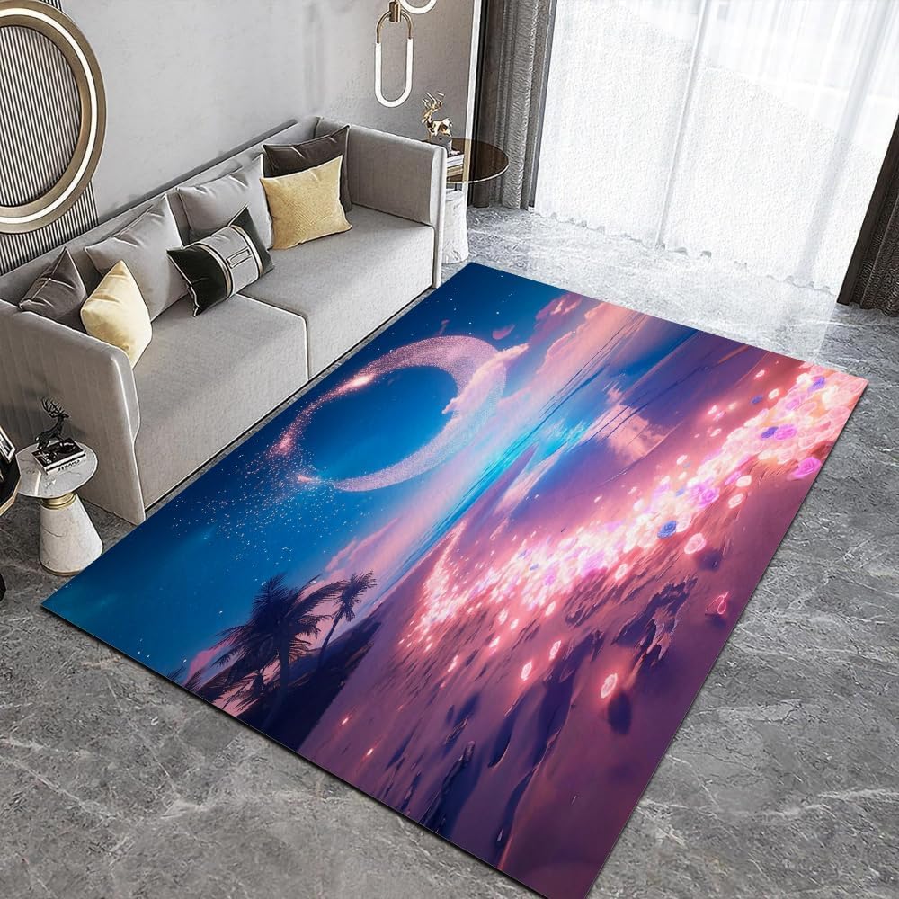 Intérieur Tapis De Salon, 3D Paysage De Ciel Étoilé De Lune Imprimé Grand Soft Antidérapant Tapis De Sol pour Canapé Couloir Chambre, Décoration De Maison Moderne 140 X 200 Cm -3304602033259