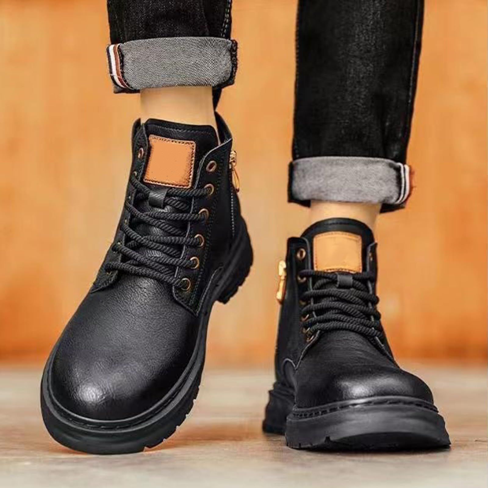 Botines para hombre, botas clásicas de caña corta, botas modernas con cordones, botas de senderismo para hombres, resistentes al desgaste, zapatos de trabajo, botines con cordones, botas de cuero