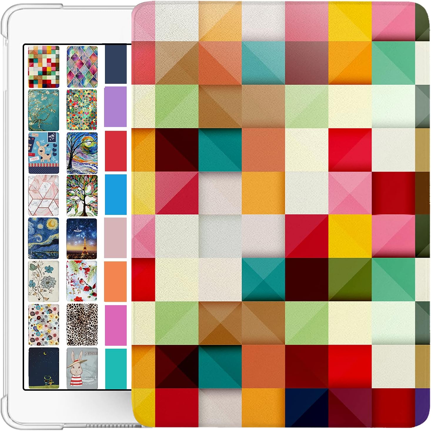 DuraSafe Cases for iPad 6th 5th Air 1st 2nd Gen 9.7 Inch [iPad 6 5 Air 1 2 ] A1893 A1822 A1566 MH2V2LL/A MRM52LL/A Printed Adjustable Stand Feature Case with TPU Heat Dissipation Back - Color Grid