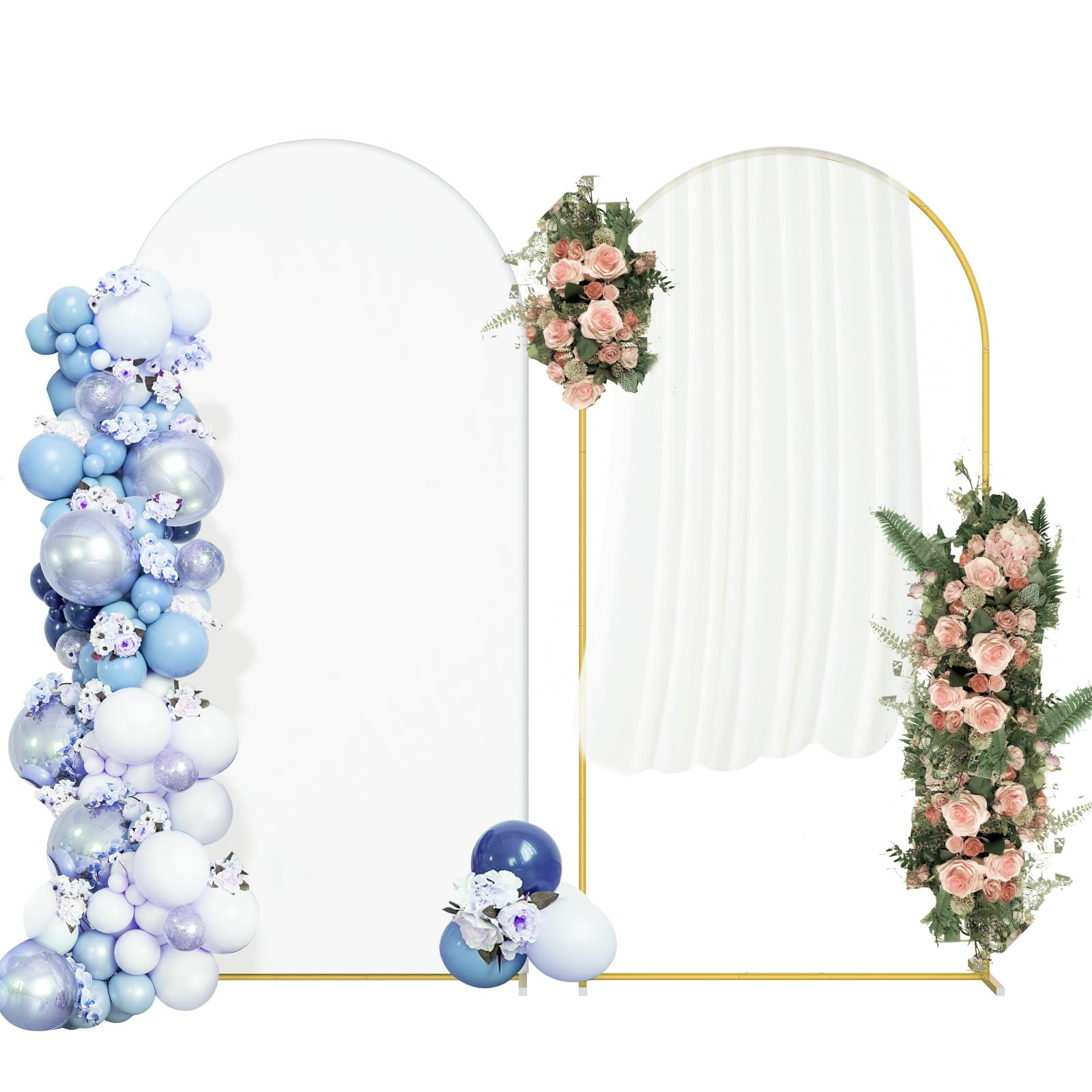 Wedding Arch Backdrop Stand with Arch Cover Spandex, 6.6FT Square Metal Balloon Arch Stand Frame for Wedding, Birthday Party, Baby Shower, Bridal Banquet Decoration, White