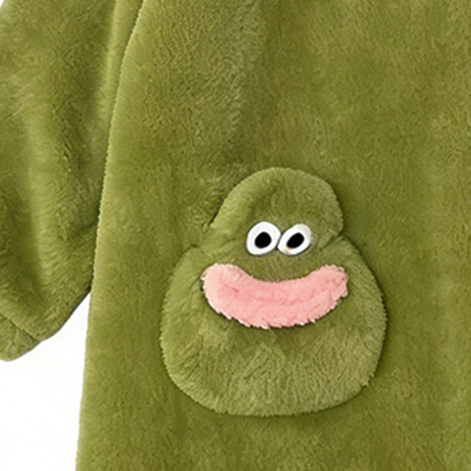 Pigiama intero per adulti – Pigiama intero in pile verde con cappuccio, super morbido peluche, pagliaccetto per coppie, simpatico cartone animato con bocca grande, per uomo e donna H