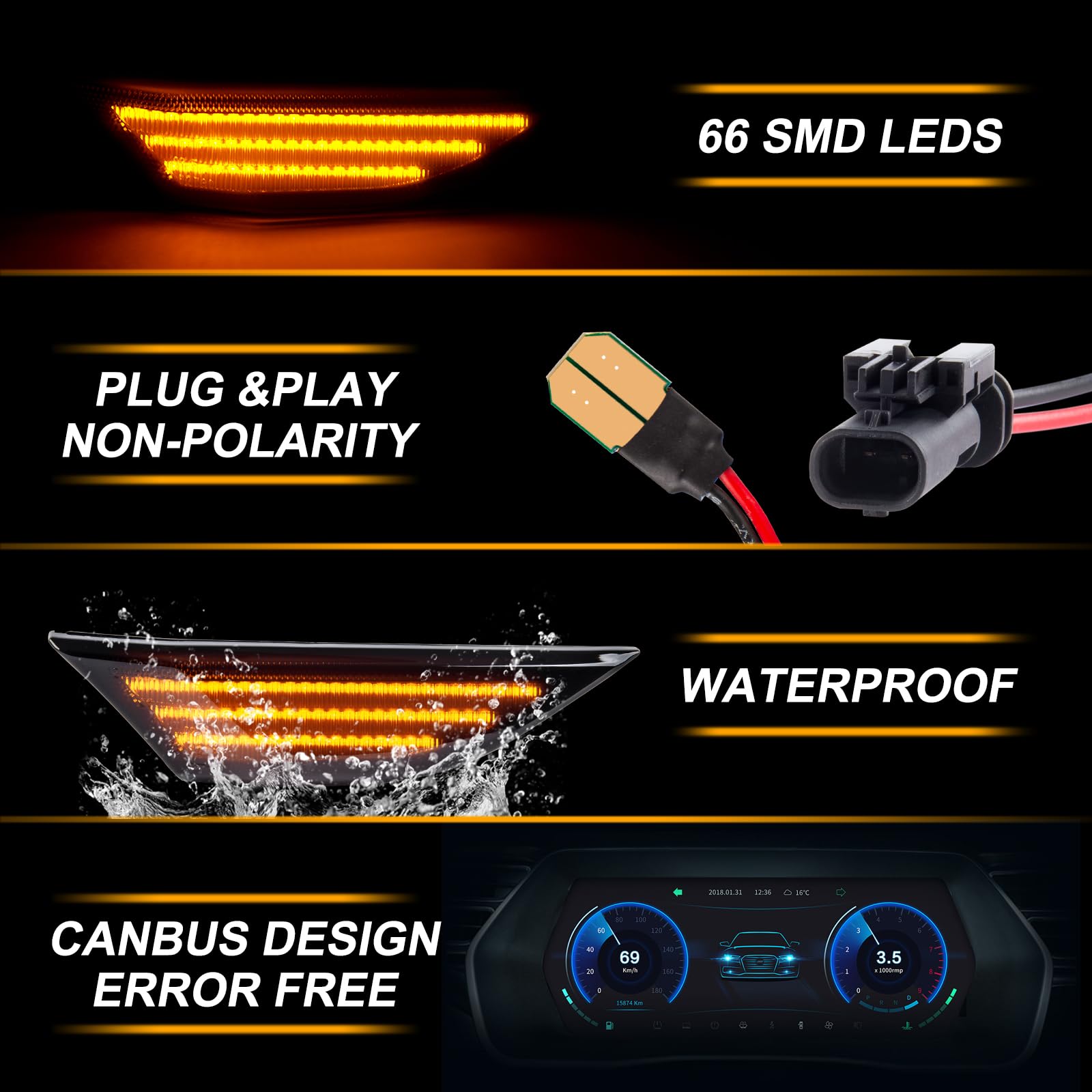 Frecce Laterale a LED per Porsche 981 Boxster 2012-2016/991 2011-2019/911 2011-2019, Indicatore di Direzione, 2 Pezzi