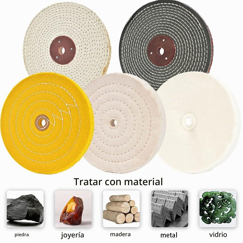 Ruedas de pulido para pulir de 200mm para amoladora de banco con orificio de eje de 16mm 5PCS