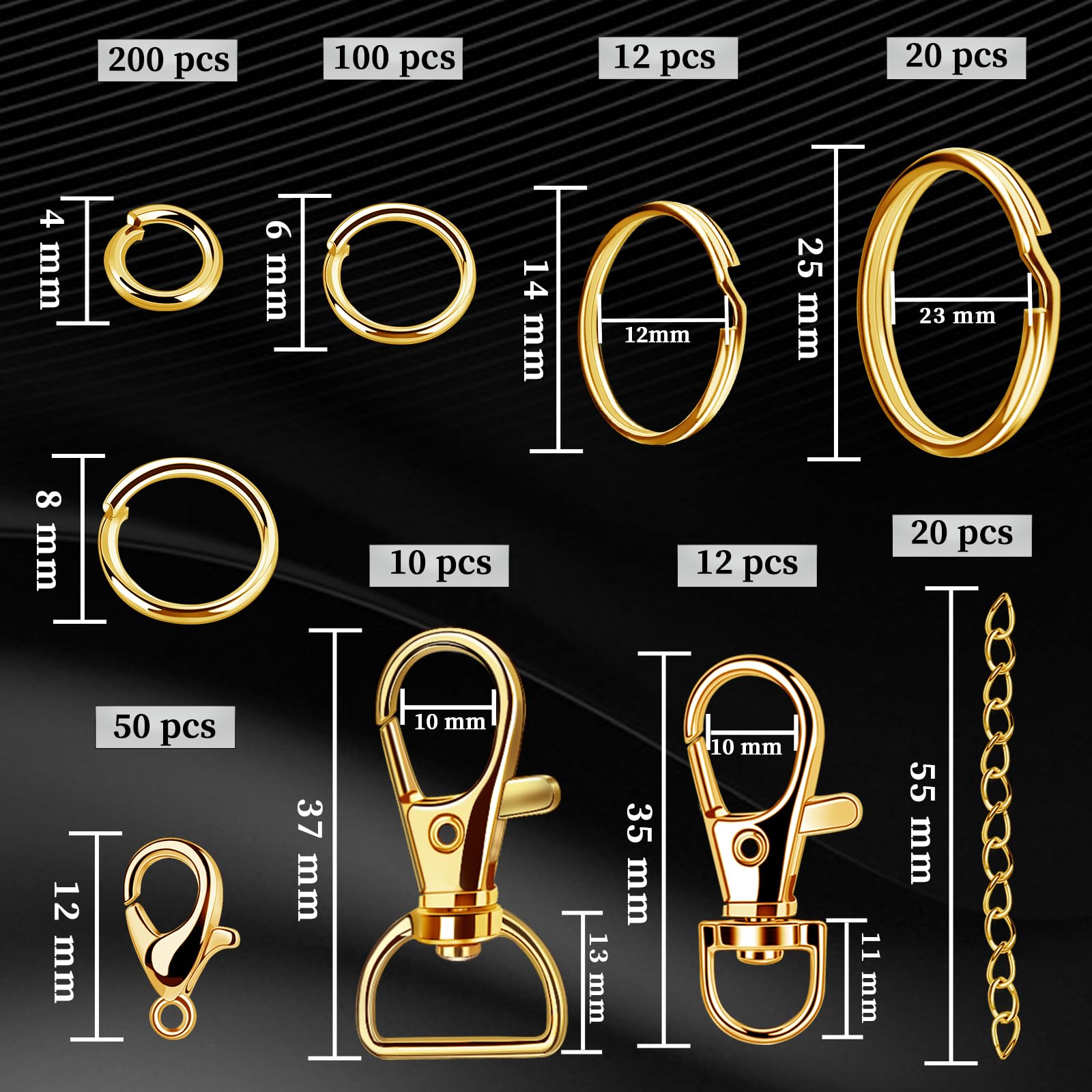 Teenitor 524PCS Key Chain Making Kit, Keychain Making Supplies Keychain Craft Supplies Key Chain Clips, Lanyard Snap Hooks, Key Rings and Jump Rings for Jewelry Lanyard Making, Gold