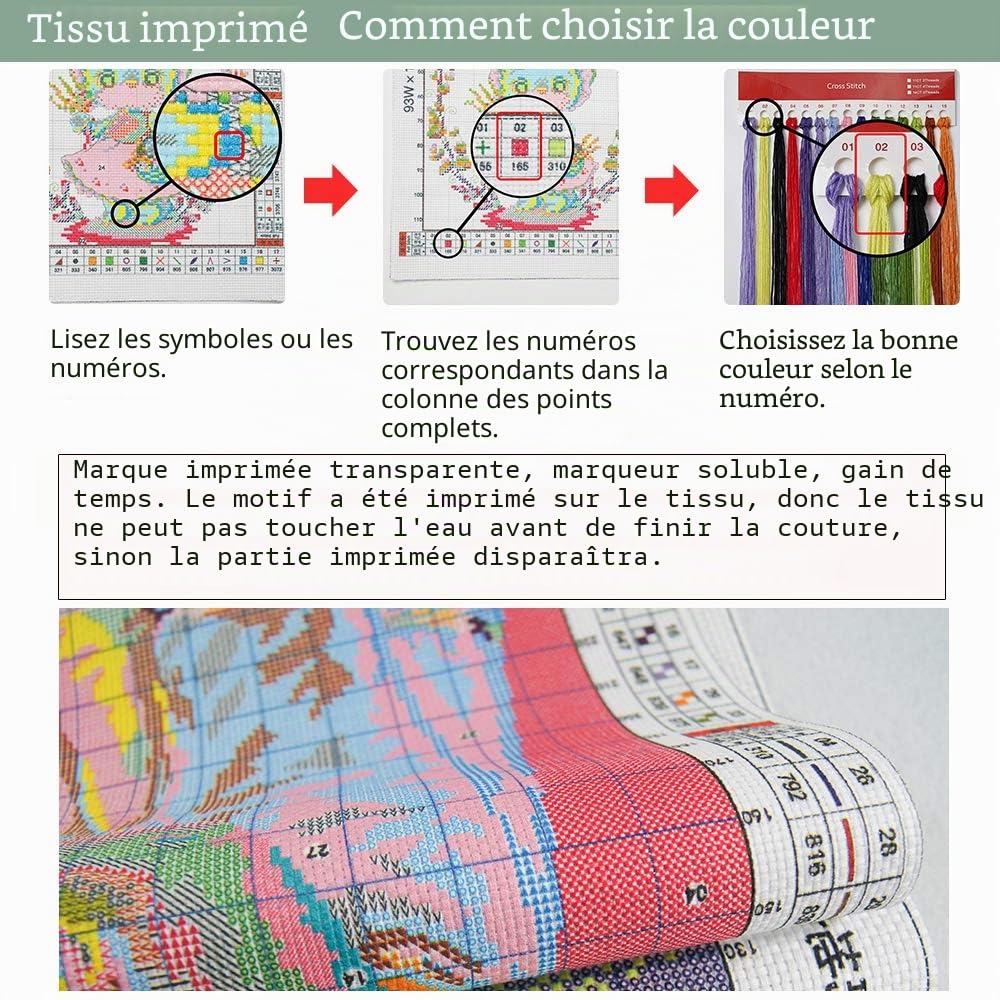 Joy Sunday Kit de broderie au point de croix estampé pour adultes, motif pré-imprimé 11 ct facile pour débutants, motif de fils DMC - Motif de fille assise sur le dragon 68 cm x 46 cm