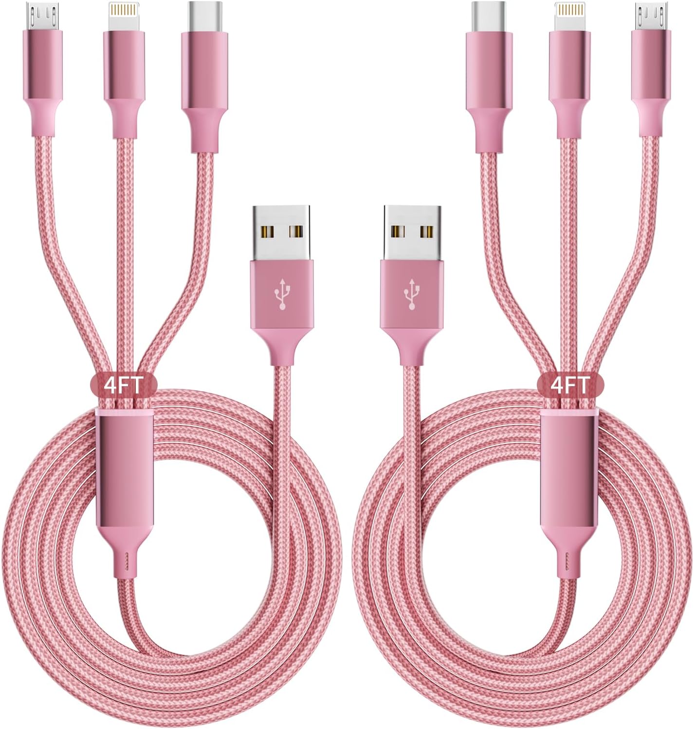 Multi Charging Cable, 3 in 1 Charging Cord for Multiple Devices, USB Cable Universal Charger with Type-C/IP/Micro USB for iPhone17-12/Android/Pad and More, Car Charger Travel Essentials(2Packs 4FT)