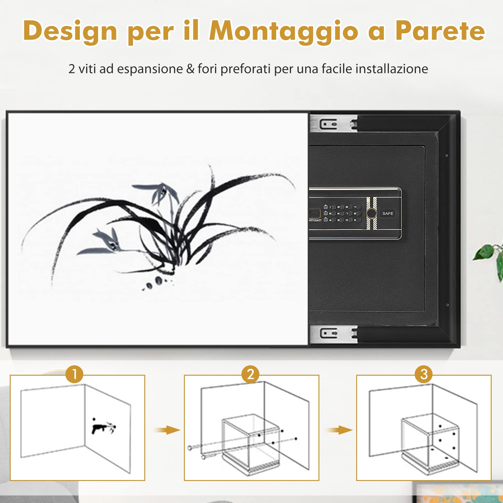 COSTWAY Cassaforte Elettronica, Cassetta di Sicurezza con Tastierino Numerico Digitale, con 2 Chiavi, 2 Chiavi di Emergenza, Ripiano Rimovibile e Sistema di Allarme, 36x31x41 cm