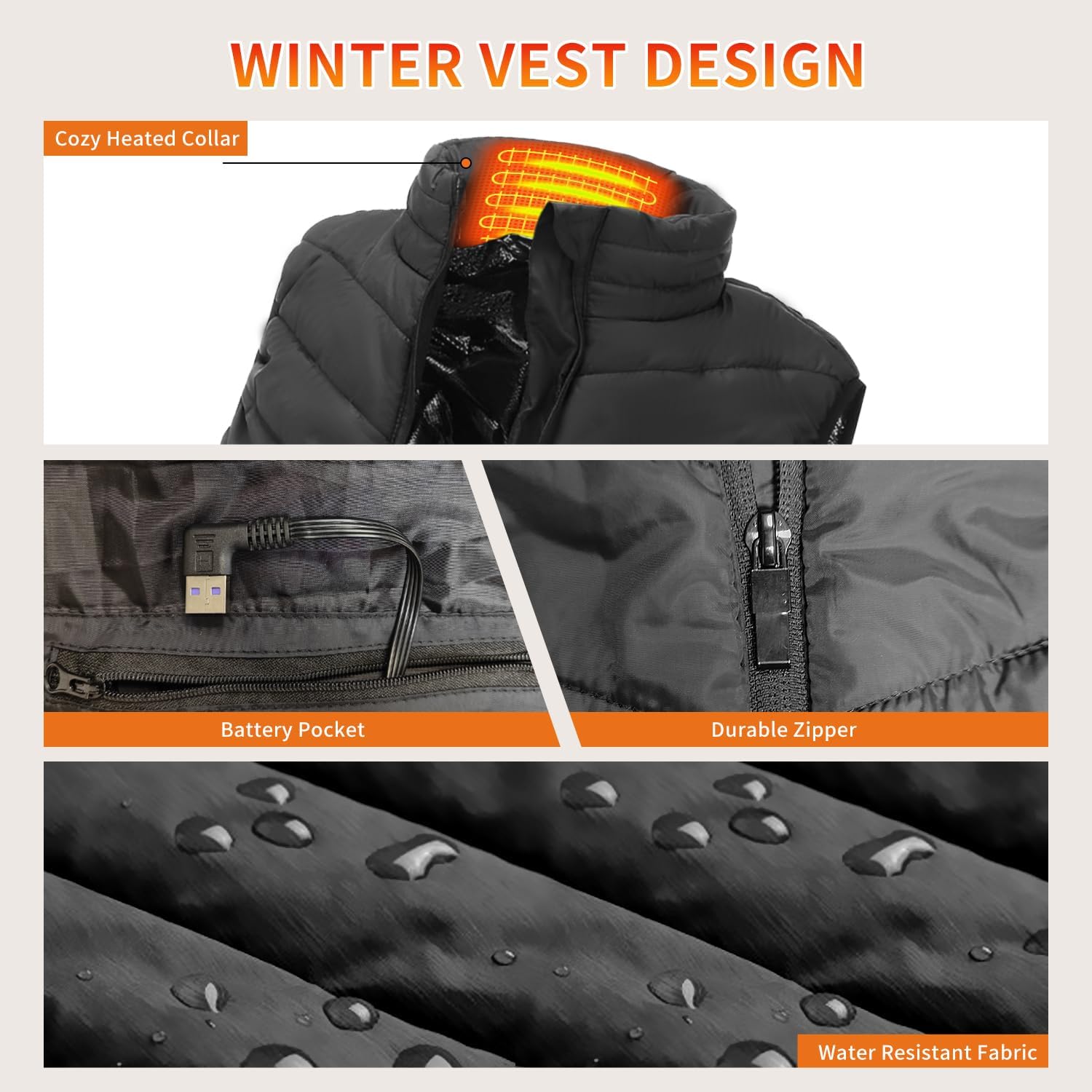 JIAE [2025 Version] 11 and 13 Heating Zones Heated Vest with 30000mAh 7.4V Battery, 6 Heating Levels Electric Heating Jacket