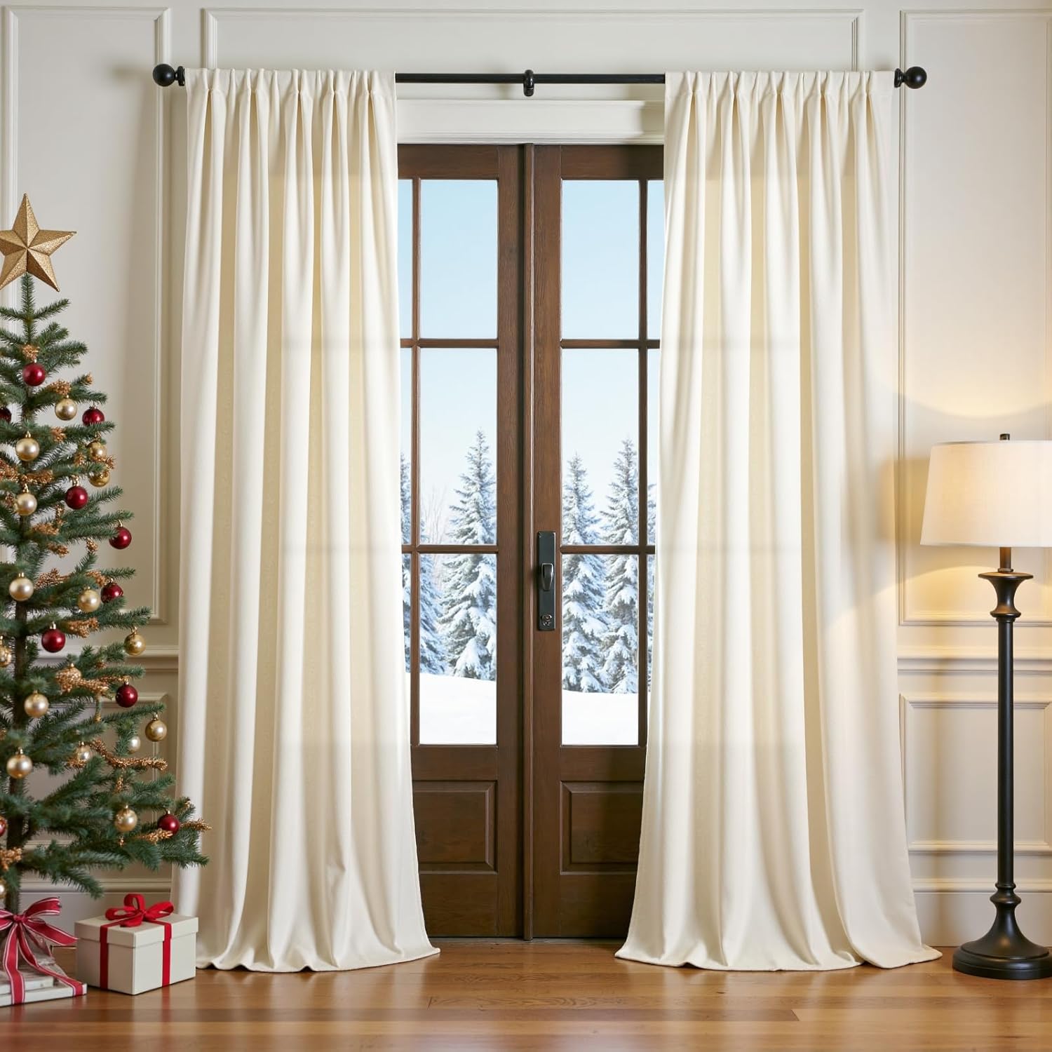 lazzzy velvet curtains ivory thermal insulated drapes for bedroom living room light filtering cream window treatments super soft luxury back tab 90 inches long 2 panels 62\\\\\\\\\\\\\\\"w x 90\\\\\\\\\\\\\\\"l (pack of 3) light filtering | ivory 3-paneles