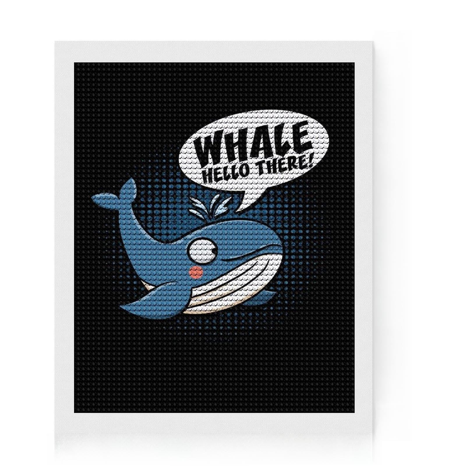 Junmoney Whale Hello There Round Drill Diamond Painting 16"x20", for Adults, Calming Craft to Unwind, Vintage Style Decor, Christmas Gift