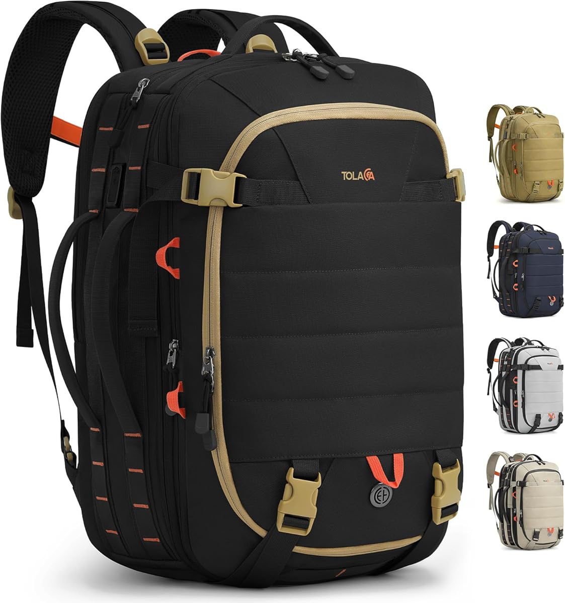 Tolaccea Carry on Travel Backpack, TSA Friendly Flight Approved Laptop Backpack Duffle Bag for Men Women with Dual Laptop Storage for 17.3", USB Charging Port, Business Rucksack 40L-50L Expandable : Electronics