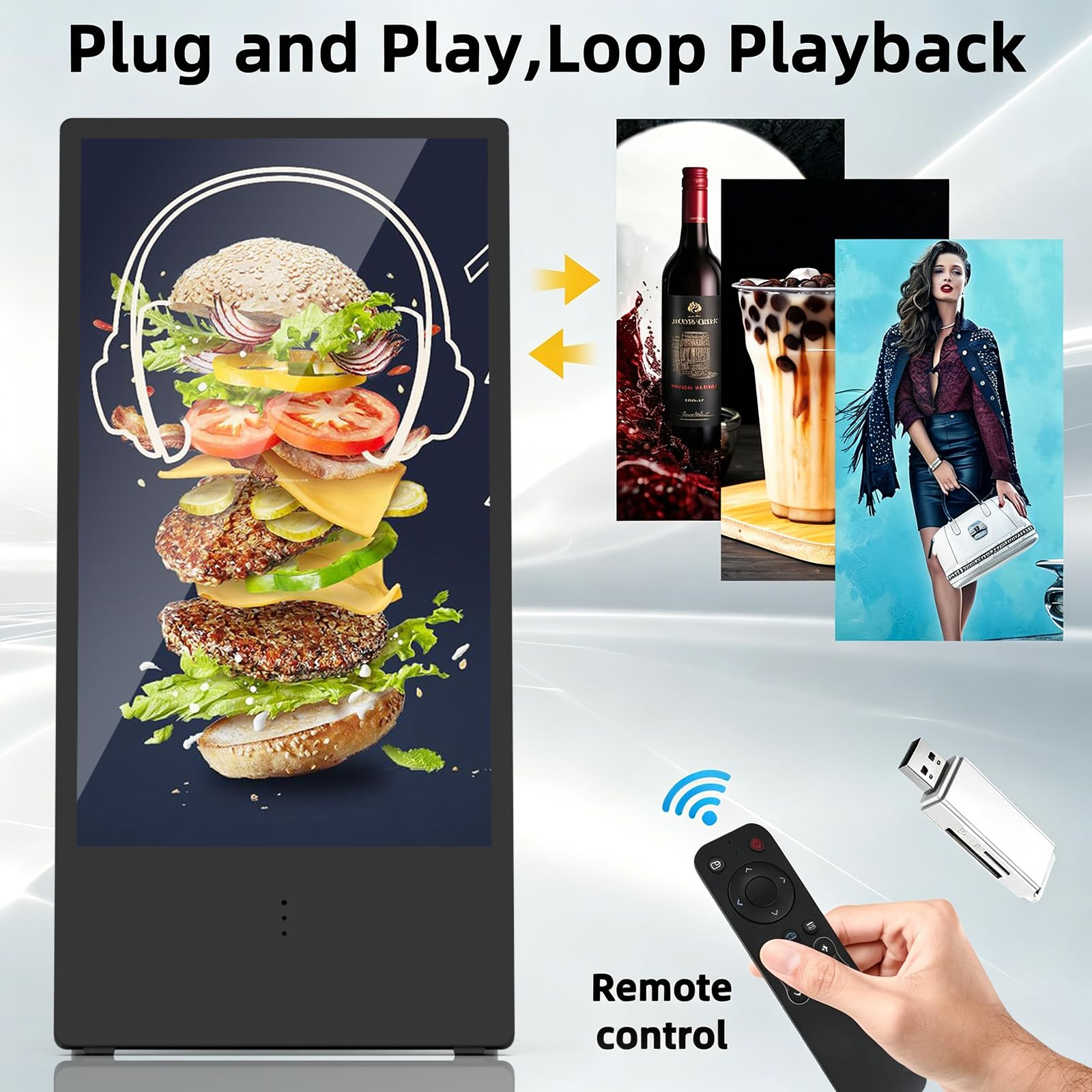 Écran Publicitaire Extérieurs 43 Pouces, Haute Luminosité 2000 Nits LCD Écran d'Affichage NuméRique, Étanche IP65, Batterie Rechargeable avec 10h d'Autonomie, pour les Food Trucks, Restaurants