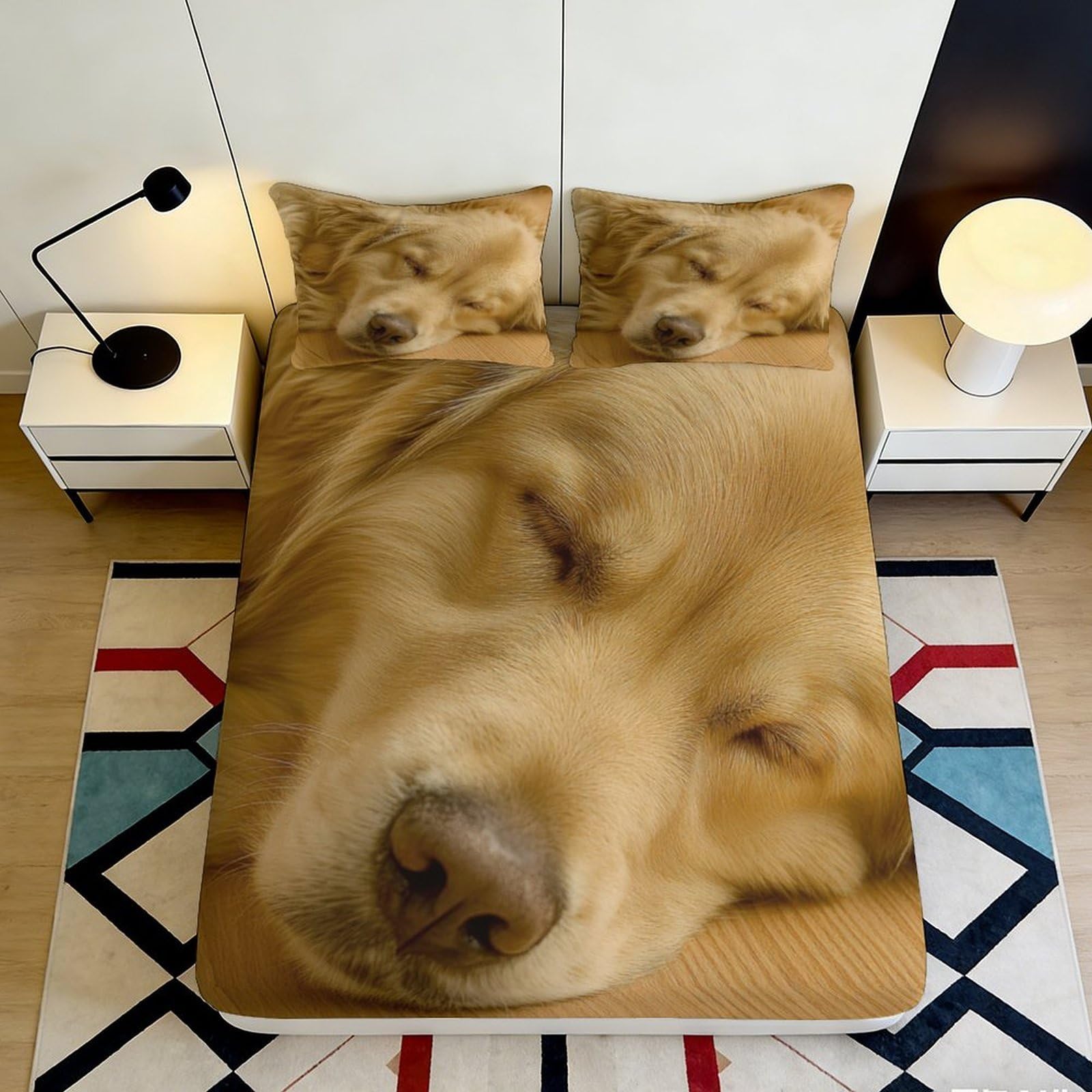 Pnayamiorkfel Style-10 3D Printed Golden Retriever Fitted Sheet Microfiber Soft Dog Face Bed Cover For Bedroom Guest Room Decor 90X200x25cm