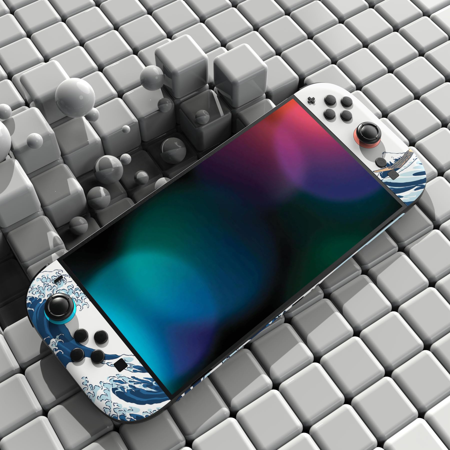 PlayVital Full Set Protective Skins for Nintendo Switch 2 Console & Joycon, Customized Vinyl Decal Wrap Sticker for Nintendo Switch 2 & Dock & Hand Grips - The Great Wave off Kanagawa - 5