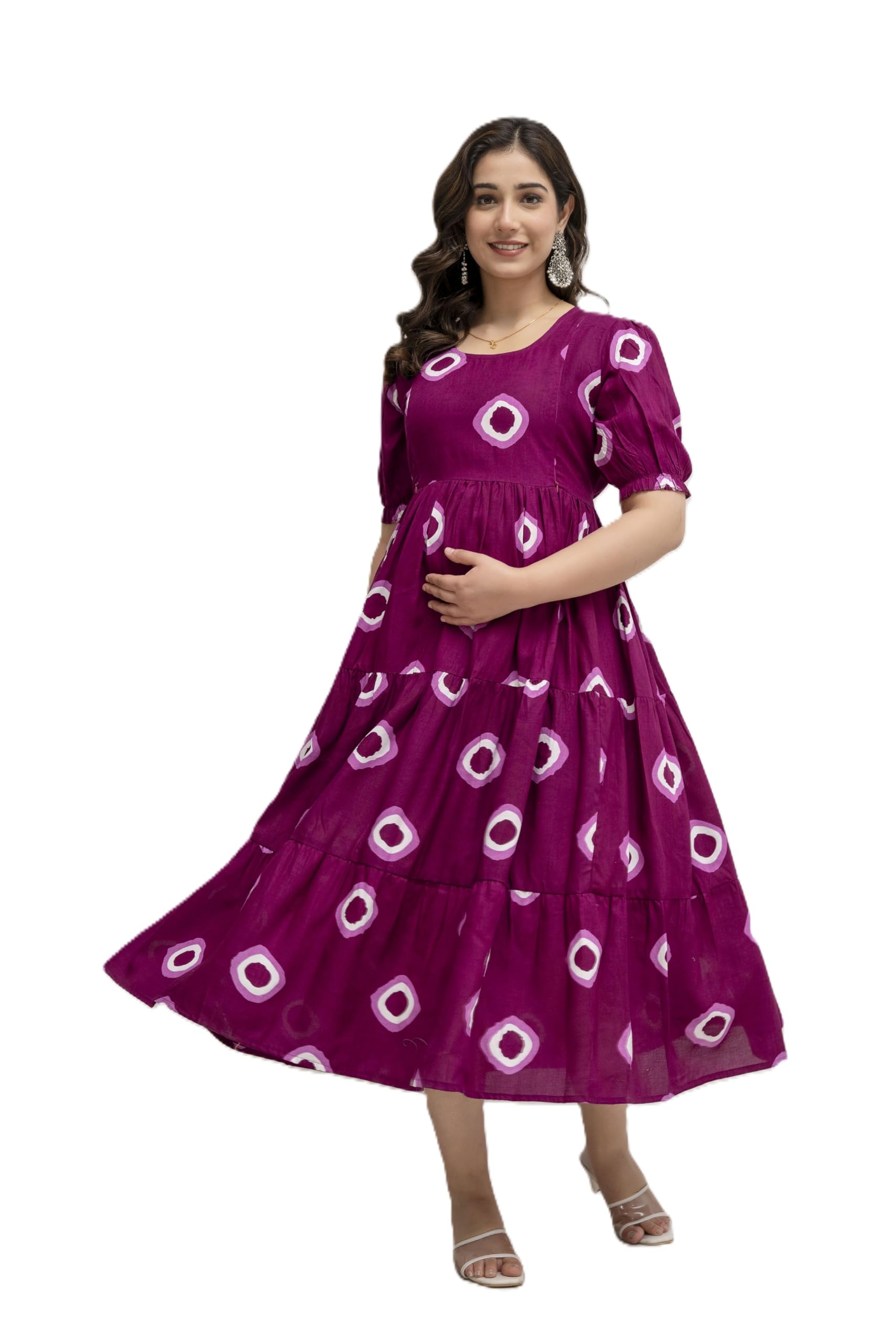 Biffy Women;s Rayon Anarkali Maternity Feeding Kurti with Both Side Hidden Zipper Maternity Gown