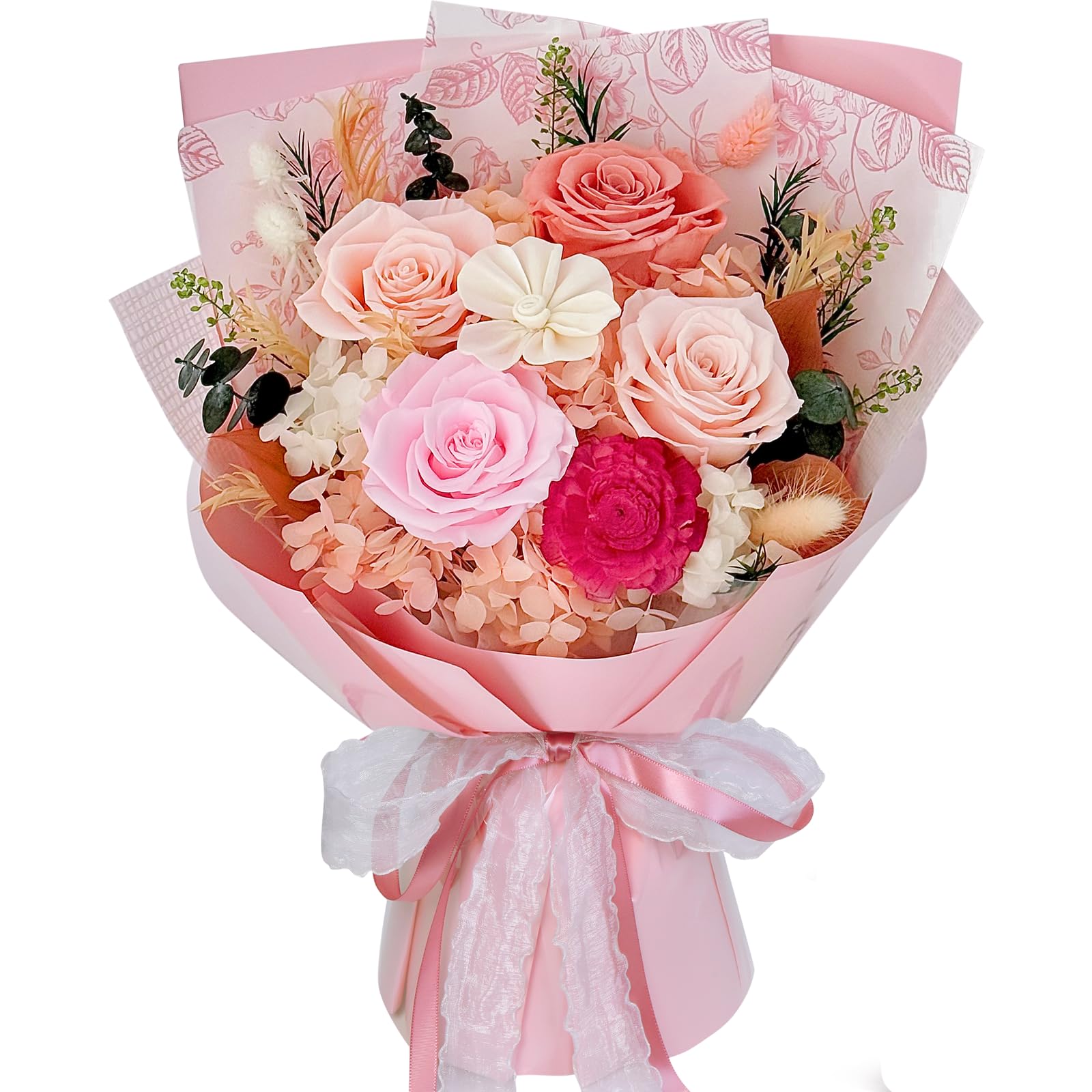 Real Preserved Flowers Bouquet in Vase - Lasts 3+ Years, Elegant Home Decor for Living Room & Timeless Gift for Women, Mom, Grandma