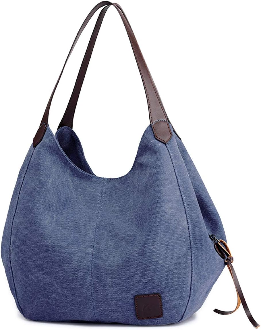 Women's Multi-pocket Shoulder Bag Fashion Cotton Canvas Handbag Tote Purse