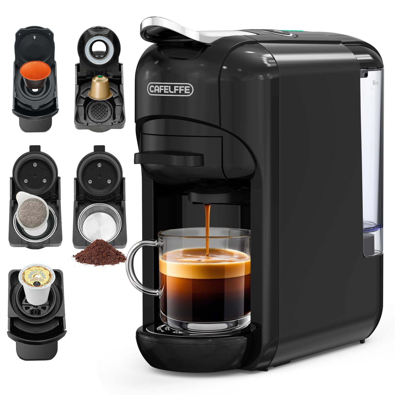 CAFELFFE5in1 Automatic Capsule Coffee Machine Hot Cold Coffee Maker 19 Bar Espresso Machine For Nes*, DG, Kcup, ESE Pods And Coffee Powder Matte Black