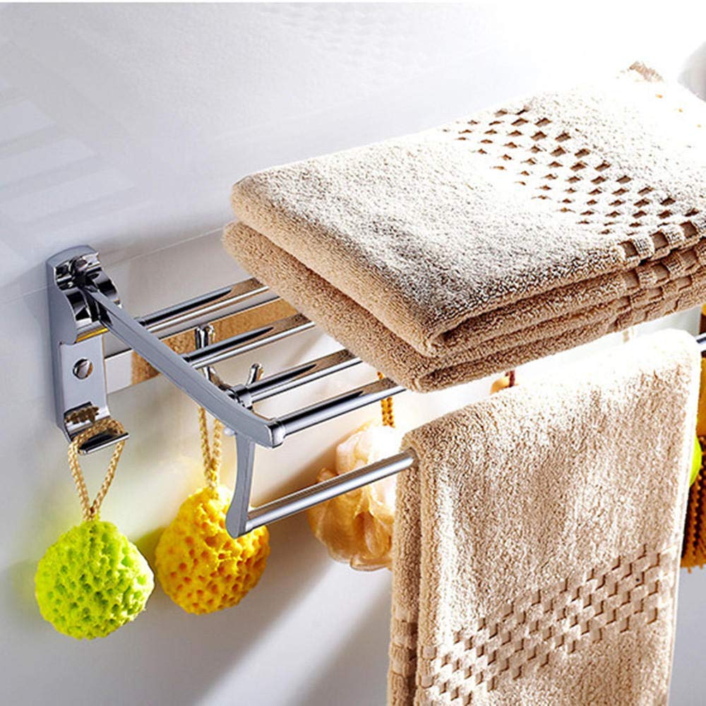 Toalleros Cromado Montado en la Pared Toallero para baño Barra de Cocina, Toallero de Acero Inoxidable 90 Toallero Doble Plegable Estante de Ducha
