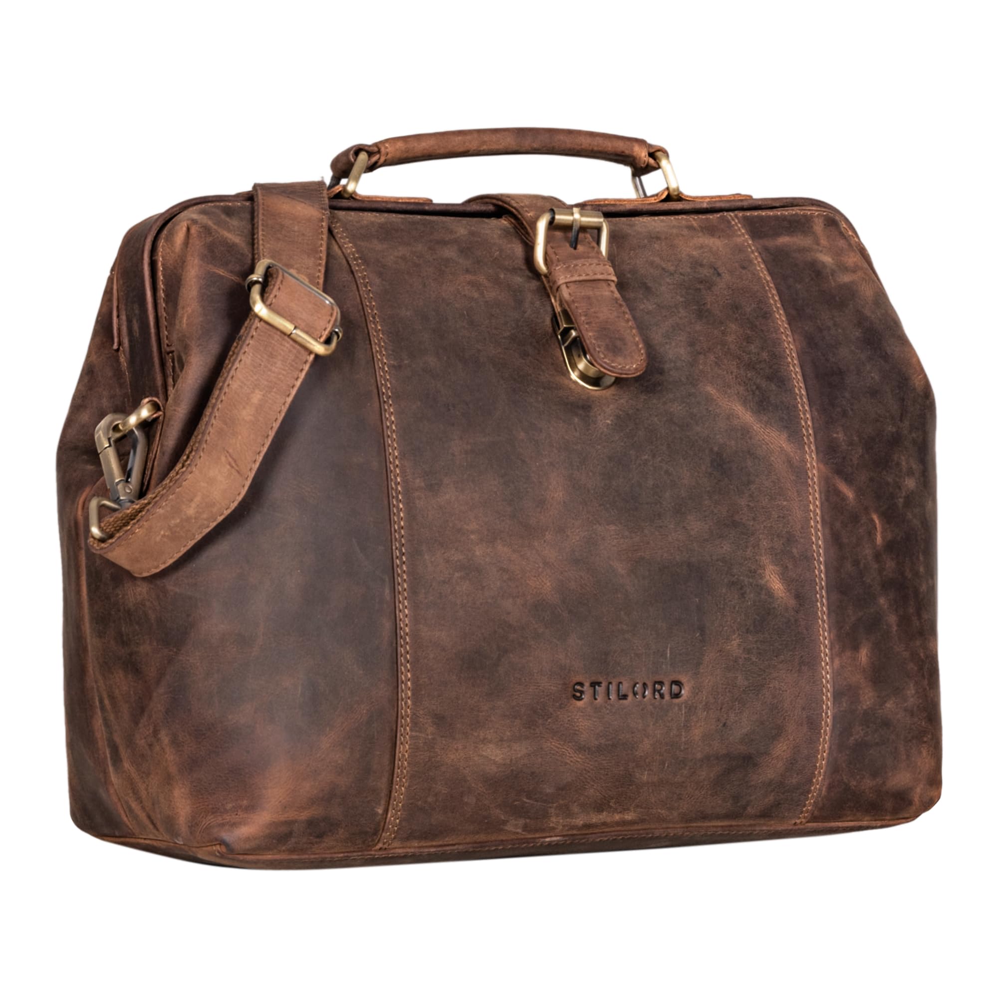 STILORD Johannes Vintage Mallette médicale Cuir Mallette médicale Sac Voyage Sac médecin Domicile Sacoche Cuir Serrure Insertion Antique Couleur:Marron Moyen