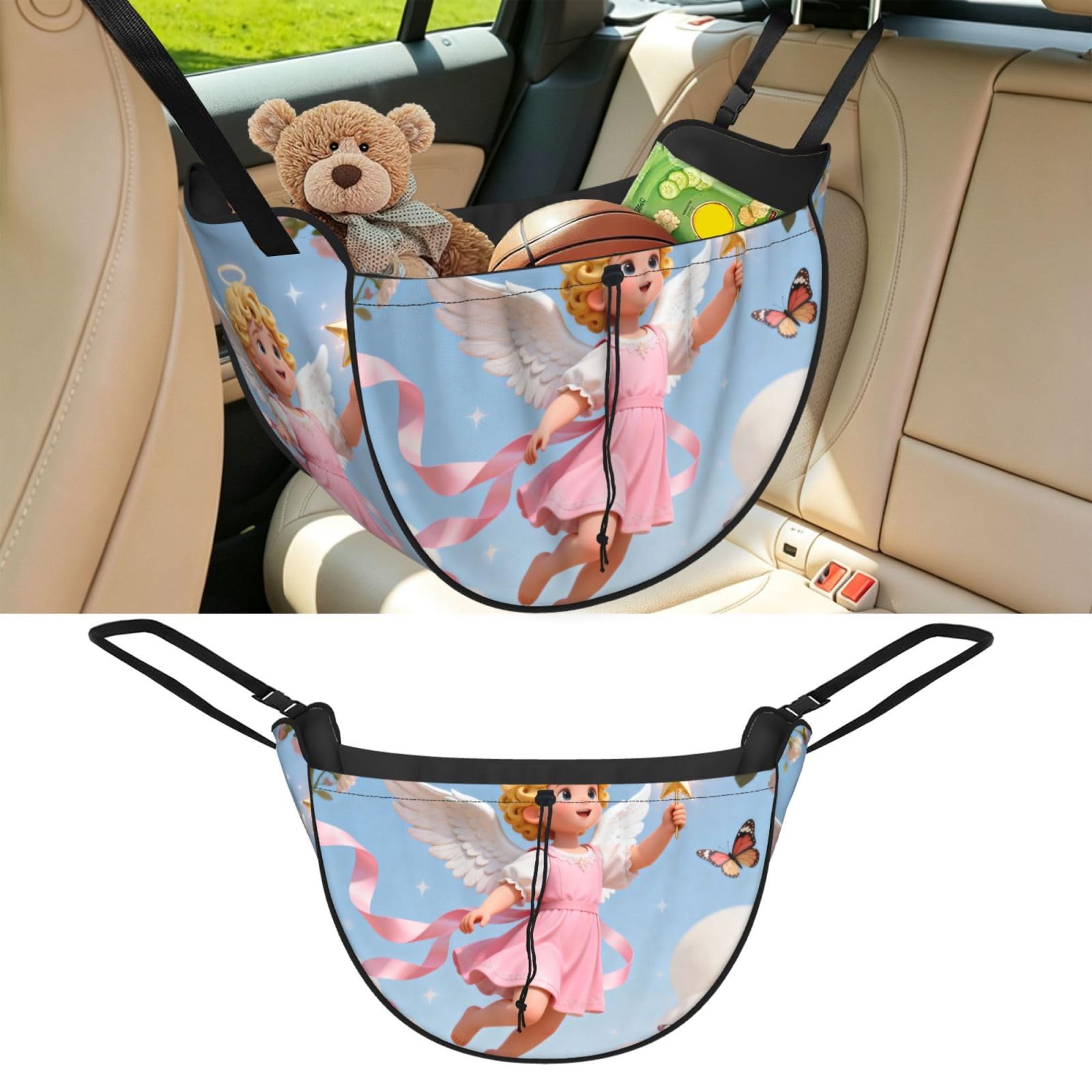 Cntdbu Black Clever Angel Car Seat Organizer-Backseat Storage Bag For Travel