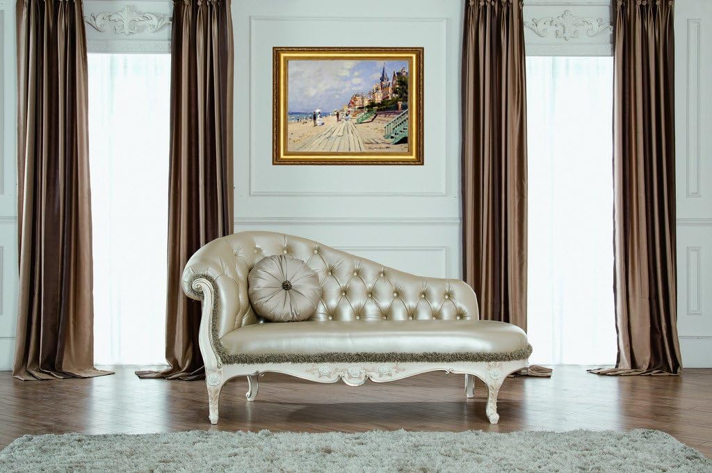 ELITEART-The Beach at Trouville by Claude Monet Giclee Art Canvas Prints-Framed Size:28"x35"