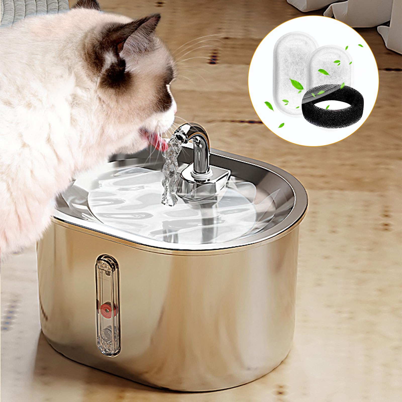MXTIMWAN 16 Piezas Filtros de Fuente para Gatos, 8 Filtros de Carbón y 8 Esponjas de Espuma para 3,2 L Fuentes de Acero Inoxidable, Filtros Fuente con Carbón Activo