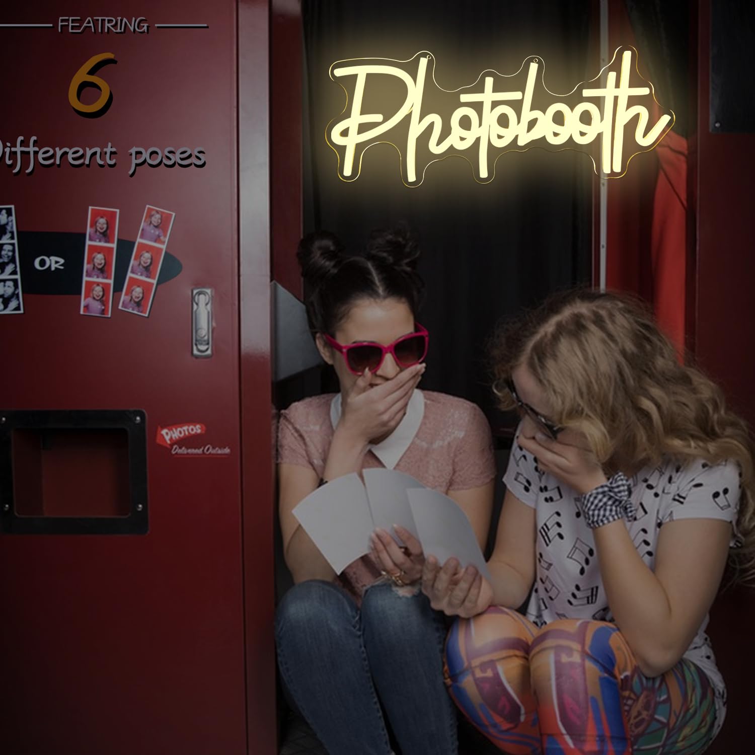 Neonowy znak do budki fotograficznej do dekoracji ścian, fotobudki, neonowe światła do fotobudki, do studia fotograficznego, oświetlenie LED, fotografia, podświetlane znaki na ślub, księgę gości
