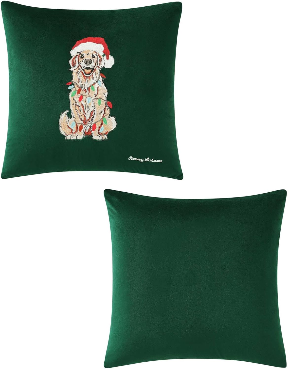 Tommy Bahama - Decorative Pillow, Soft Printed Throw Pillow with Zipper Closure, Square Pillow for Bed or Couch (Holiday Retriever Green, 20" x 20")