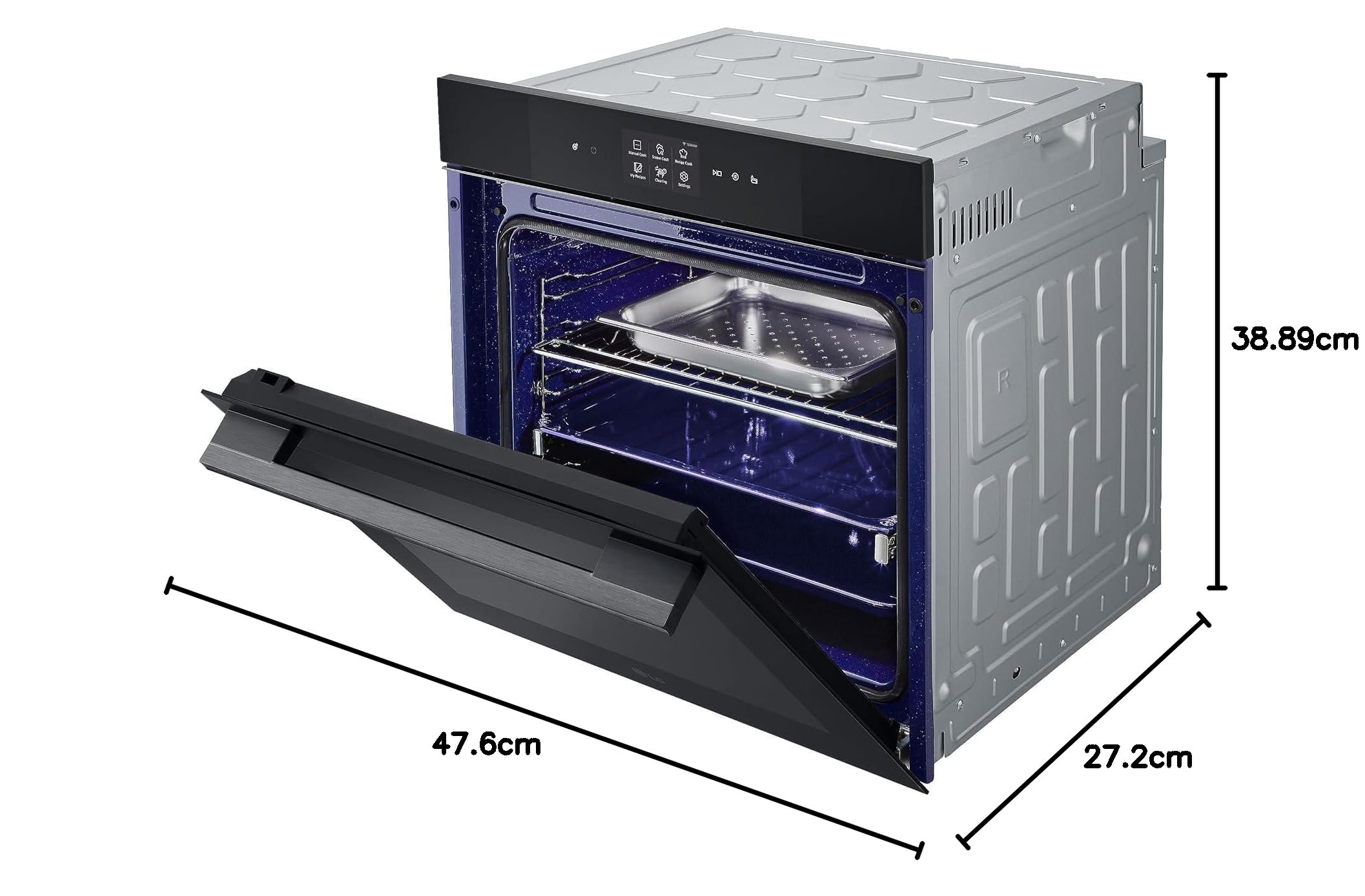 LG InstaView WSED7667M Forno da Incasso 100% Vapore, classe A++, 76L, 250°C, Display Touch 4,3", Air Fry, Sous Vide, Pizza, EasyClean, Wi-Fi, Cerniere Ammortizzate, Sonda Temperatura, Nero
