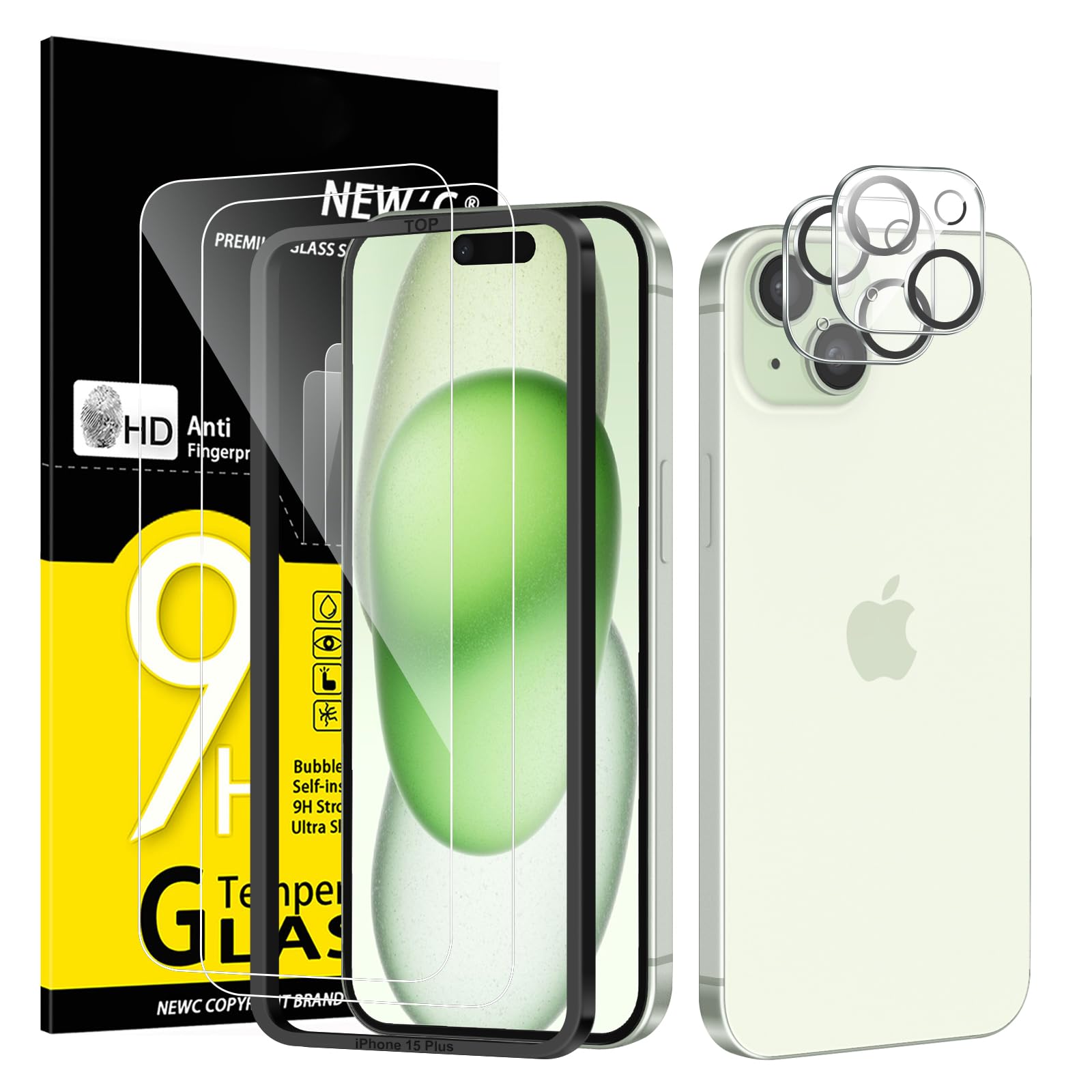 NEW'C for iPhone 15 Plus Screen Protector + Camera Lens Protector