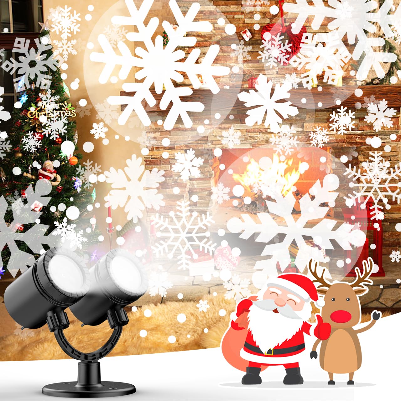 New 2024 Christmas Indoor Outdoor Double Head Waterproof LED Snowflake Projector Lights,Snowfall Projection Lamp for Christmas Theme Party,Holiday,Halloween,Birthday Party and Garden Xmas Decoration