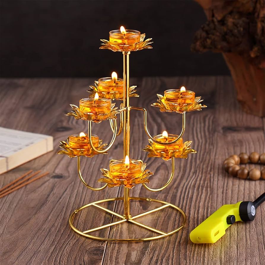 Ghee Lamp Wick Holder Telescopic Large Lotus Buddha Alloy Liquid Ghee