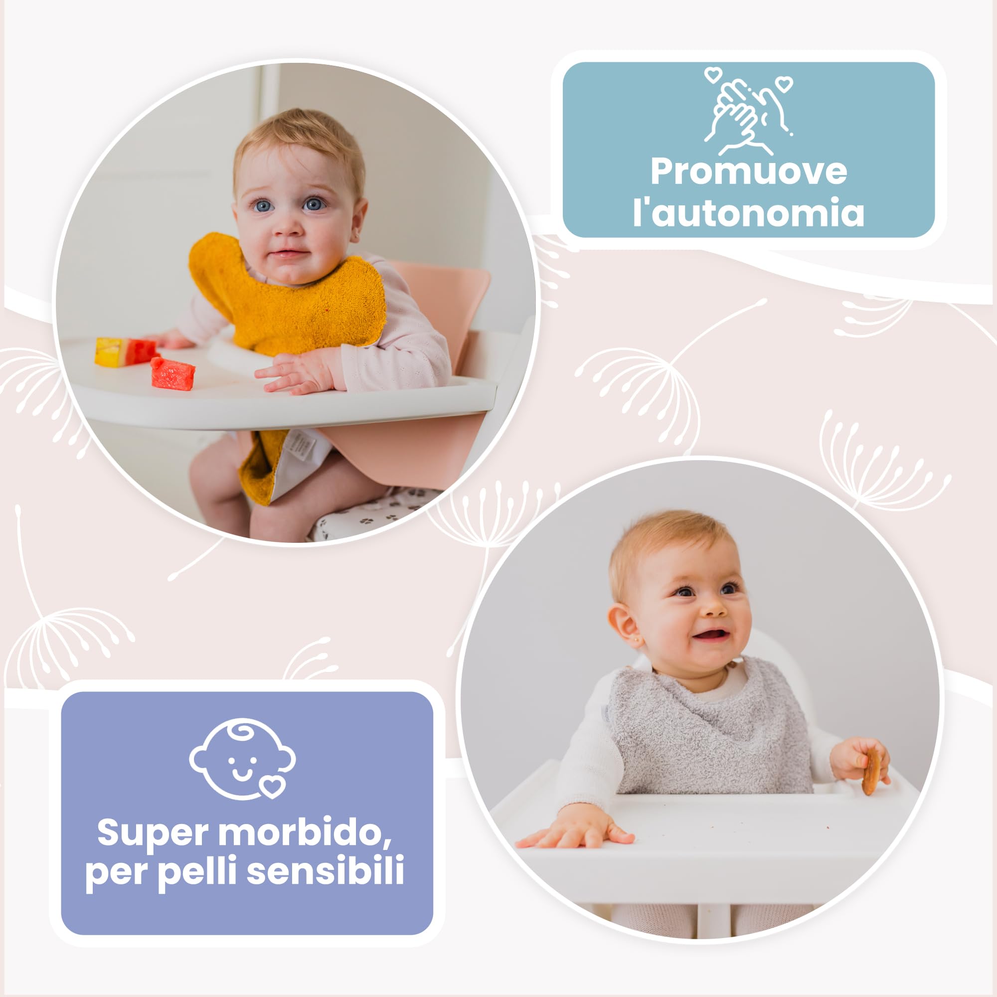 MIMUSELINA Set di 5 Bavaglini Neonato Impermeabili BLW in Spugna | Ideali come Set Pappa Svezzamento Neonati | Bavaglini Asilo con Elastico al Collo | Neonato Accessori Utili | Realizzati in Spagna