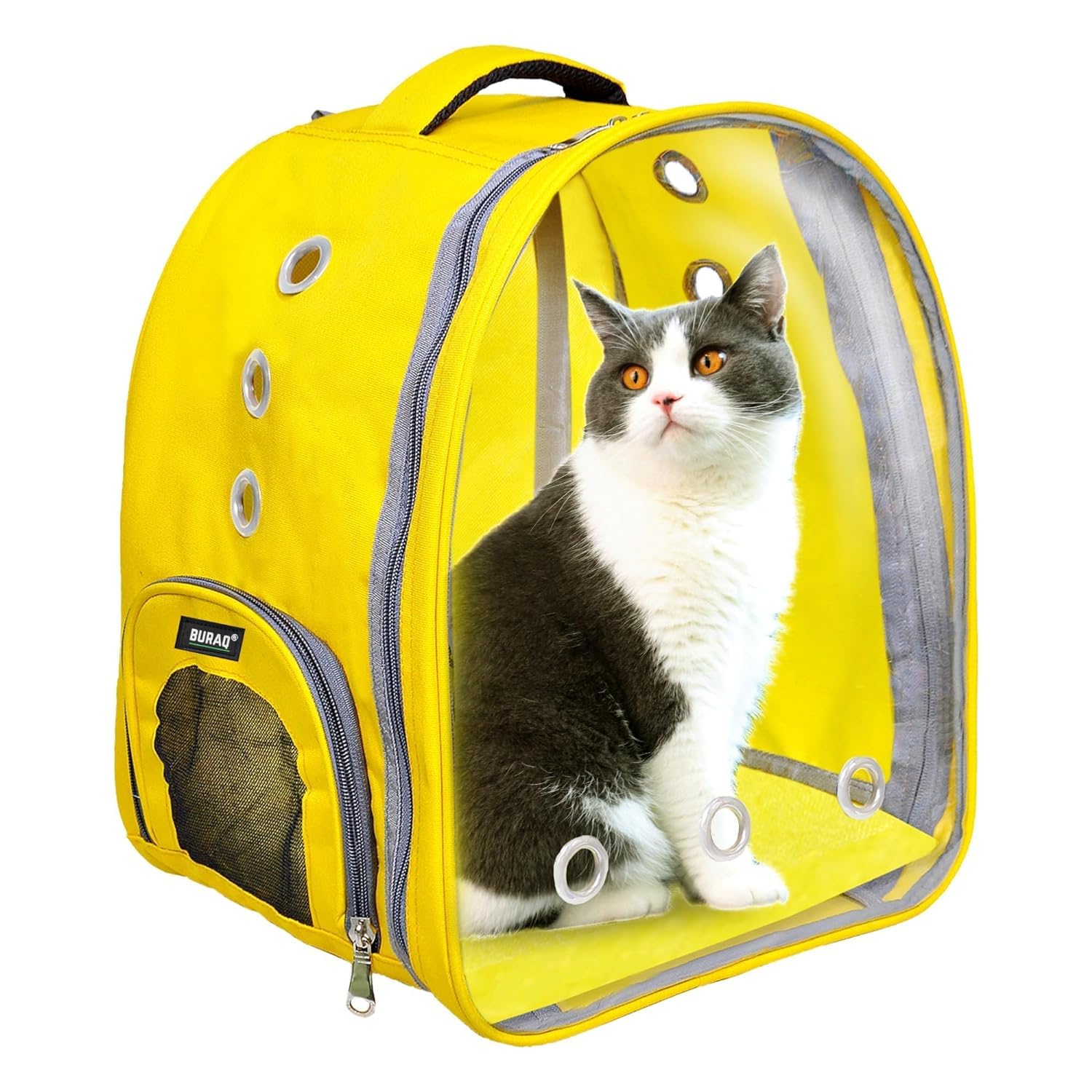 Buraq Pet Transparent Cat & Small Dog Puppy Kitty Shihtzu Carriers for Breathable Airline Travel Approved Air Ventilation Backpack Size 17 × 13 × 11 inch (Yellow, Transparent Pet Bag) (B0CLB1P4TP) Amazon Price History, Amazon Price Tracker