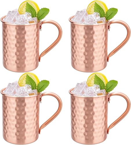 Miniatura 9 de Juego de 2 tazas de cobre 100% puro, tazas Moscow Mule con asa, taza de cobre para beber en frío, taza con acabado martillado a mano, regalos