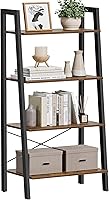 VASAGLE 4-Tier Ladder Shelf Bookshelf - Industrial Steel Frame Storage Rack for Living Room, Office, Kitchen - Rustic Brown/Black ULLS44X