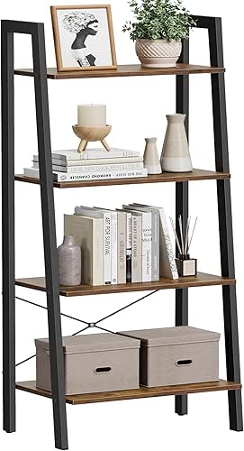 VASAGLE Ladder Shelf, 4-Tier Bookshelf, Storage Rack, Bookcase with Steel
