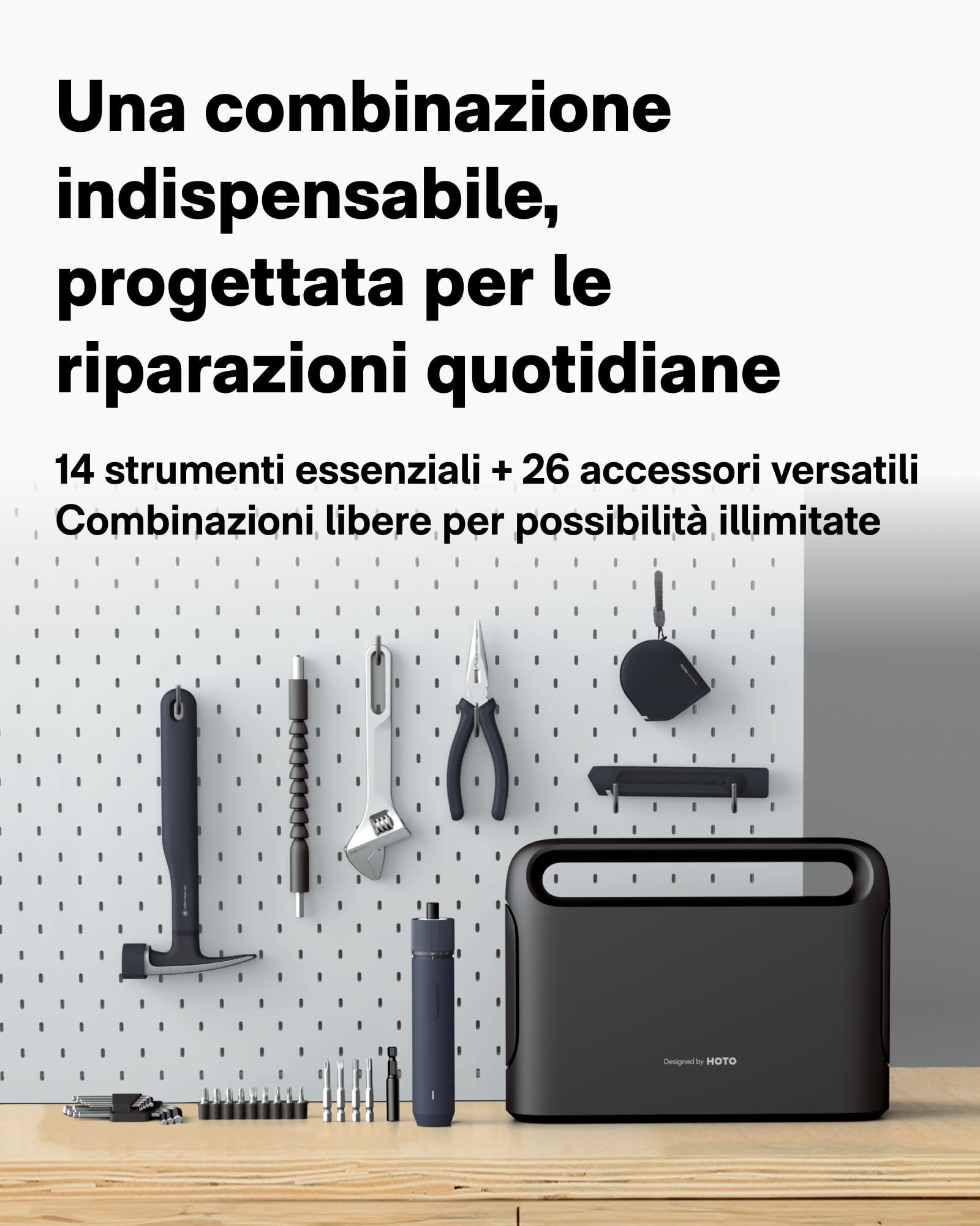 HOTO 40 Pezzi Cassetta Attrezzi Completa, Set Attrezzi da Lavoro con Cacciavite Elettrico (LED, 3 Coppie) + 14 Utensili & 26 Accessori | Valigetta Attrezzi per Casa, Riparazioni, Fai Da Te