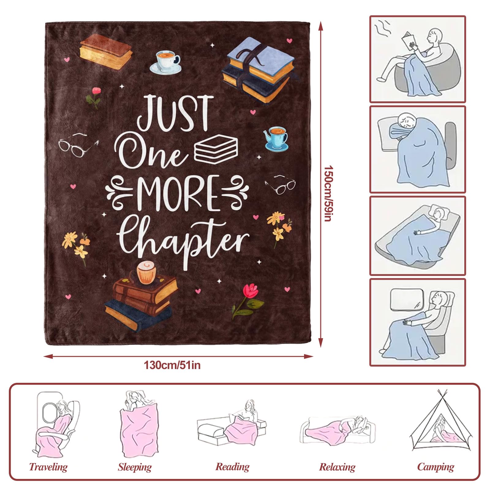 Coperta per amanti dei libri, 127 x 152,4 cm, in flanella, regalo per lettura, idee regalo di compleanno, regali letterari per amanti dei libri, lettori, topi di biblioteca, uomini, donne, amici