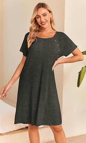 Miniatura 4 de Ekouaer - Camisón con botones y manga corta para mujer, vestido para lactancia, parto, hospital y maternidad, tallas S-XXL